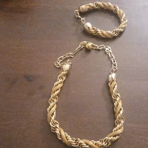 Heavy Germany Gold Toned Choker and Bracelet